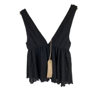 NWT Anama A1910-08 Women's L Black Textured Deep V-Neck Boho Tank Top